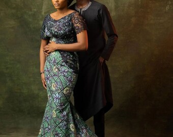 Ankara Couple wedding outfit, African wedding Couple matching outfits, African anniversary Couple wedding outfit, Couple attire,Prom outfit