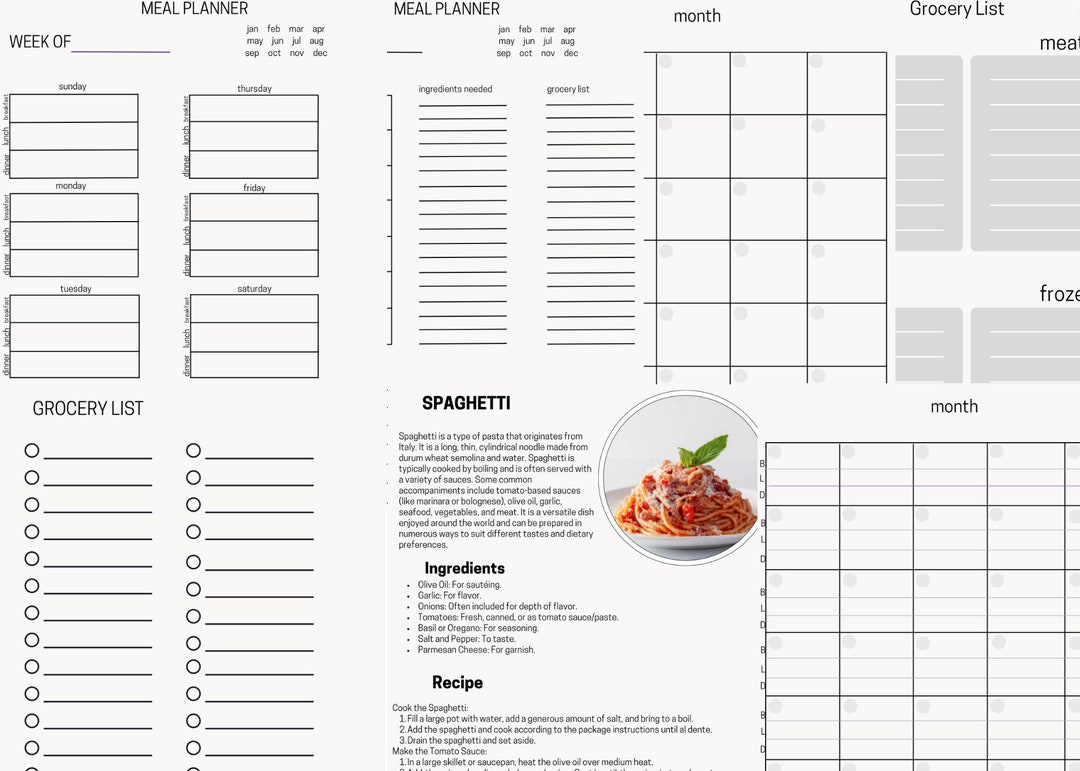 Meal Prep & Grocery List Template I Complete Set of Meal Prep Guide and