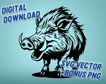 Wild Boar SVG Digital Download File, Bonus Transparent PNG, Cricut, Silhouette Vinyl Decal, Laser, CNC, Glowforge, XTool