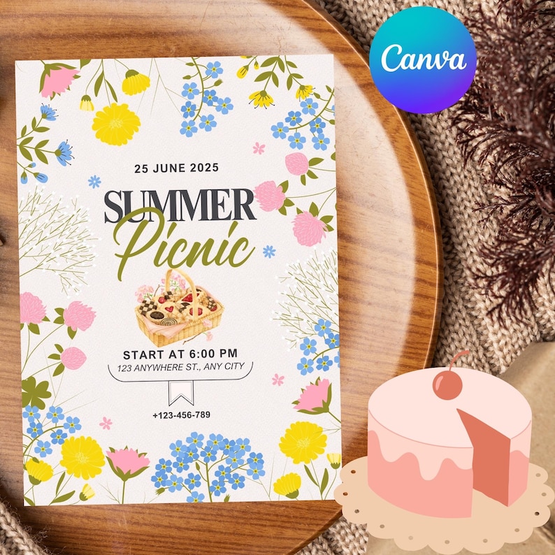 Spring Picnic Invitation Summer Picnic Invitation – Elegant Floral Design, Digital Download ...