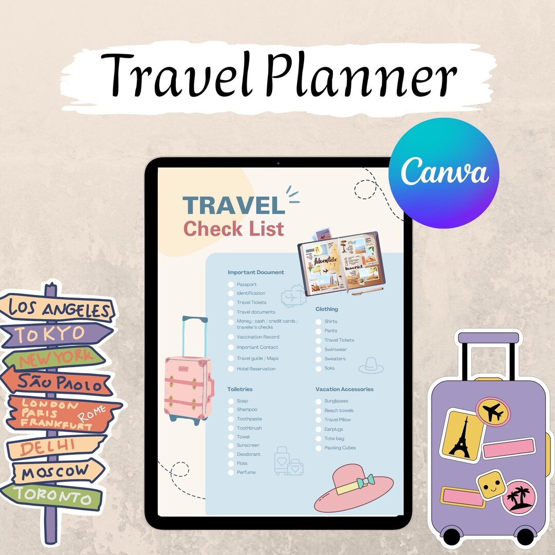 Editable Travel Checklist: Printable Packing List & Vacation Planner ...
