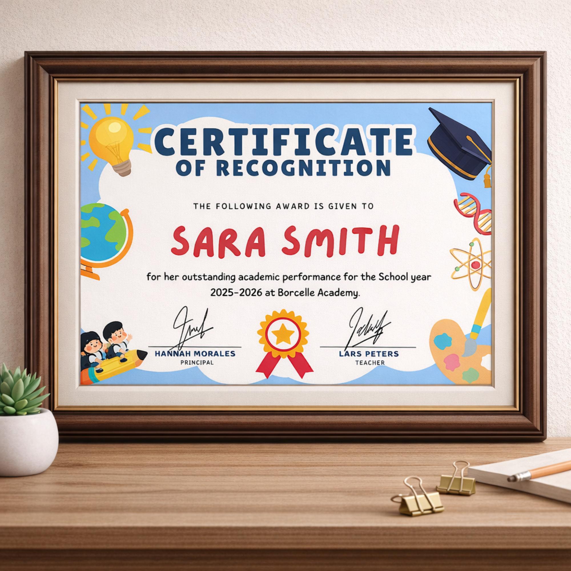 Editable Certificate of Recognition Template School Award Diploma ...