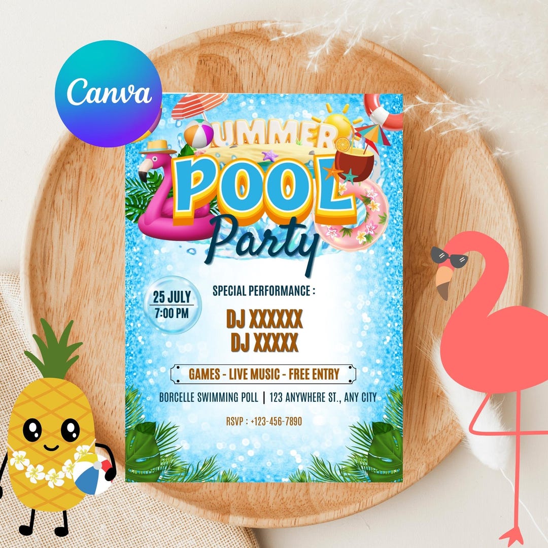 Ultimate Summer Pool Party Invitation With DJ Music, Free Entry, Games ...