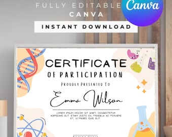 Certificado de Ciências Editável | Prêmio em Aquarela e Pastel (Download Instantâneo)