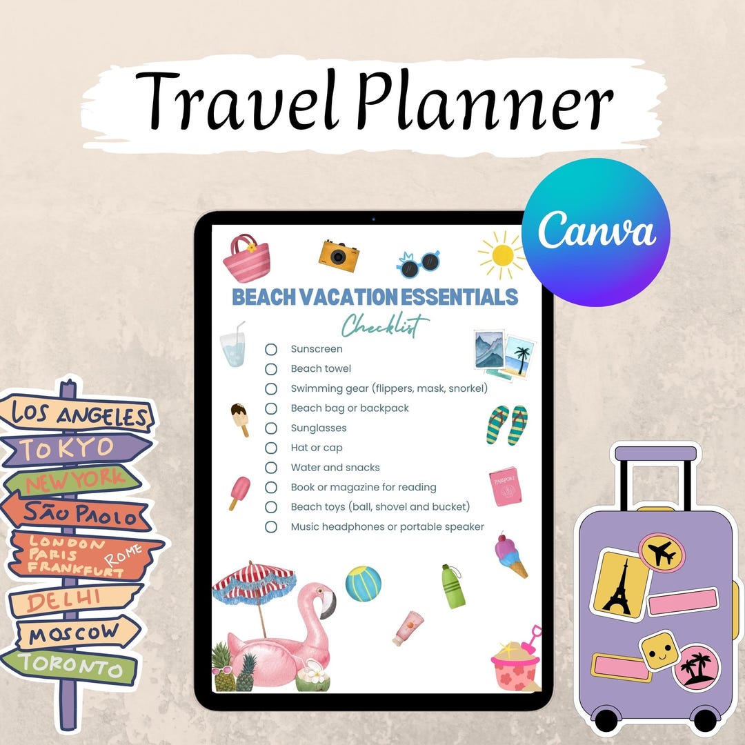 Beach Vacation Packing List: Printable Travel Essentials (canva ...