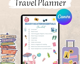 Beach Vacation Packing List: Printable Travel Essentials (Canva Template, Instant Download)