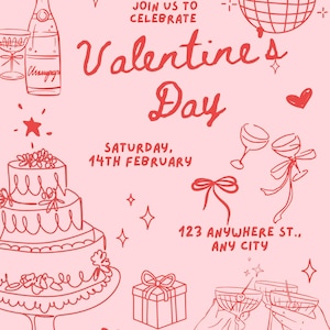 Faire-part de fête de la Saint-Valentin - Invitation de Saint-Valentin imprimable et modifiable, Saint-Valentin, carte d'événement romantique, Invitation de vacances festives