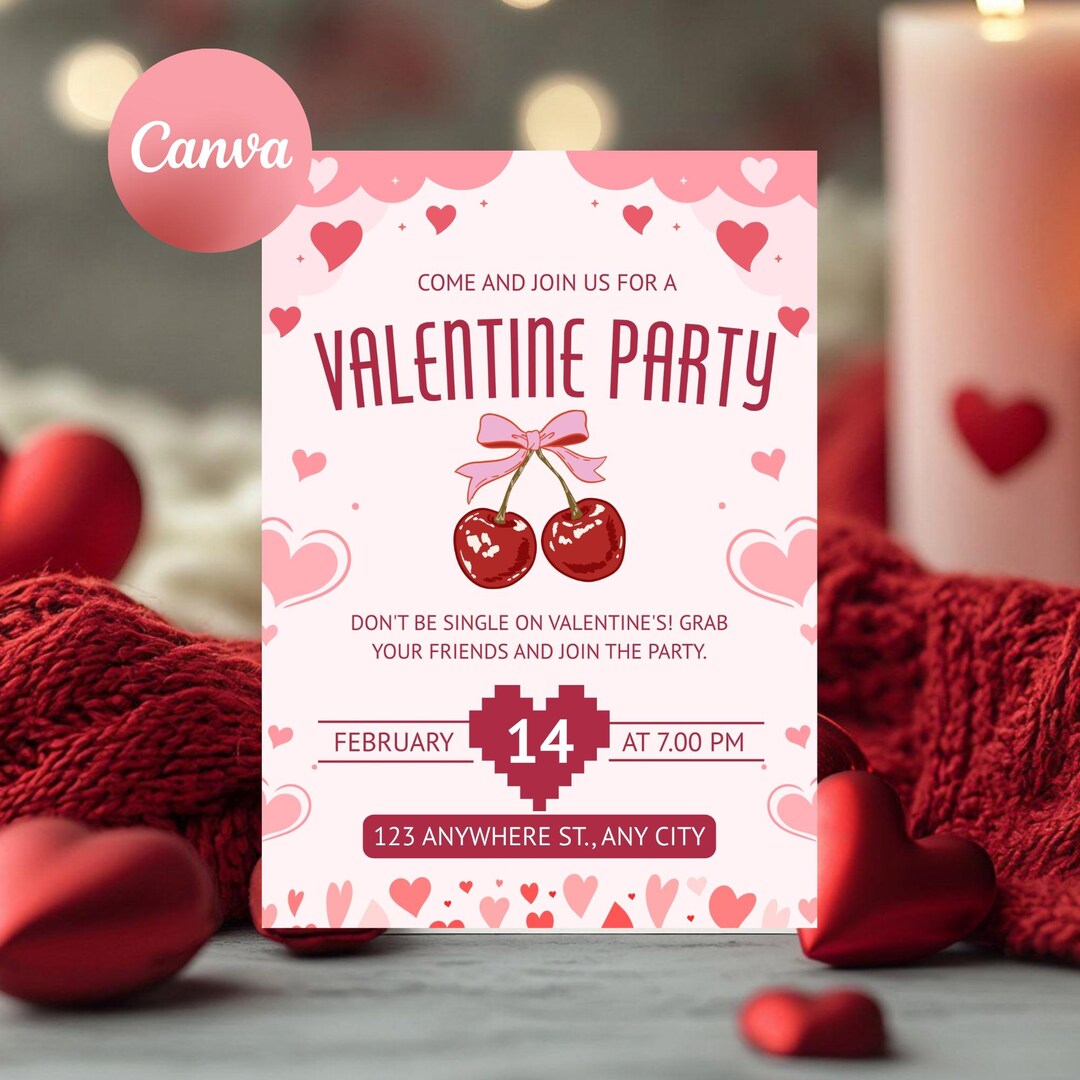 February Invite Valentine Party Invitation Printable, Valentine’s Day Event Invite ...