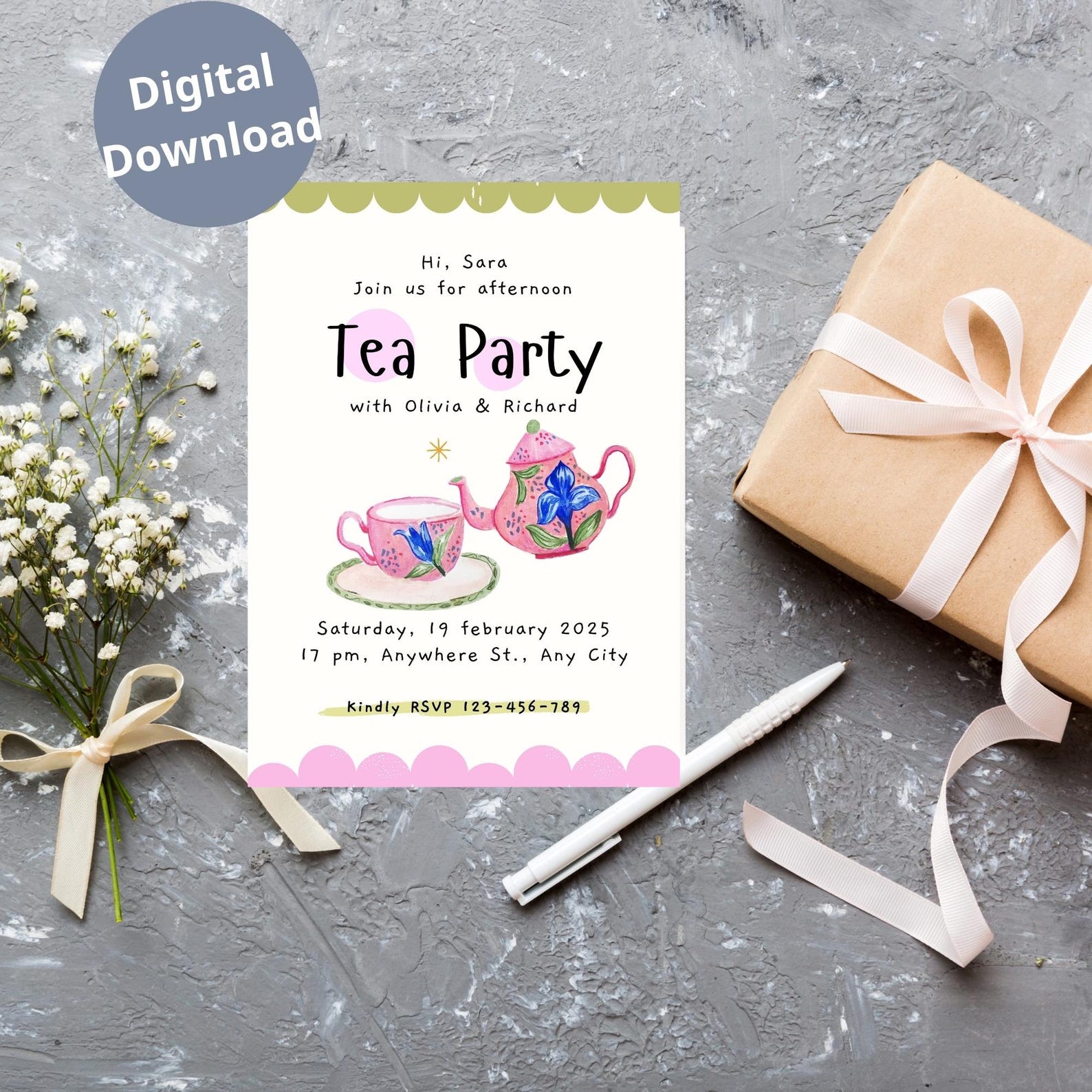 Elegant Tea Party Invitation Vintage Watercolor Teapartyinvitation ...