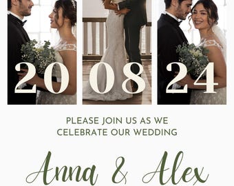 Elegant Greenery Wedding Invitation with Personalized Photos  Modern Wedding Announcement Photo Wedding Invitation, Modern Wedding Invite,