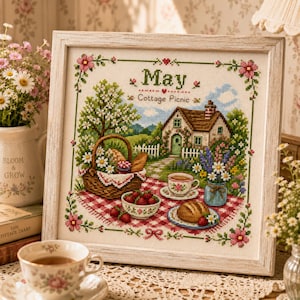 Kruissteekpatroon May Cottage Picnic – Strawberry Tea Garden (pdf-download)