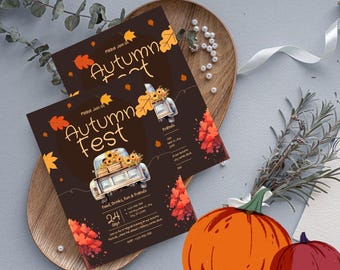 Rustic Autumn Festival Invitation: Editable Pumpkin Harvest Flyer (Digital Download)