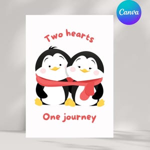 Adorable Penguin Love Gift Card – 'Two Hearts, One Journey' Design Cute Couple Gift,Romantic Gift Card,Anniversary Card,Valentine’s Day Gift