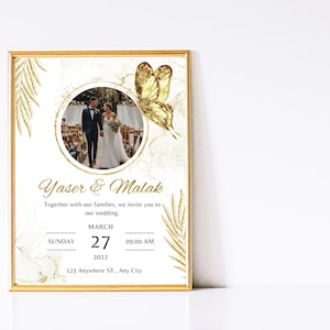 White and Gold Minimalist Wedding Invitation with Photo minimalist wedding invite, elegant wedding card, photo wedding invitation