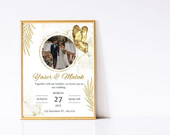 White and Gold Minimalist Wedding Invitation with Photo minimalist wedding invite, elegant wedding card, photo wedding invitation