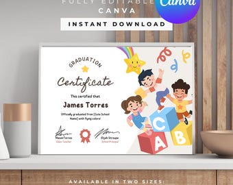 Preschool Graduation Certificate Printable, Editable Diploma (Canva)