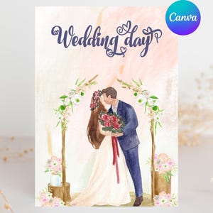 Wedding Day Gift Card Elegant Watercolor Couple,Floral Arch Design,Perfect for Newlyweds wedding gift card, ,watercolor couple,wedding gift