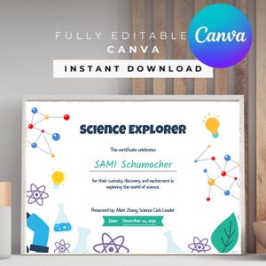 Certificato di Esploratore Scientifico, Riconoscimento STEM modificabile (Download digitale)