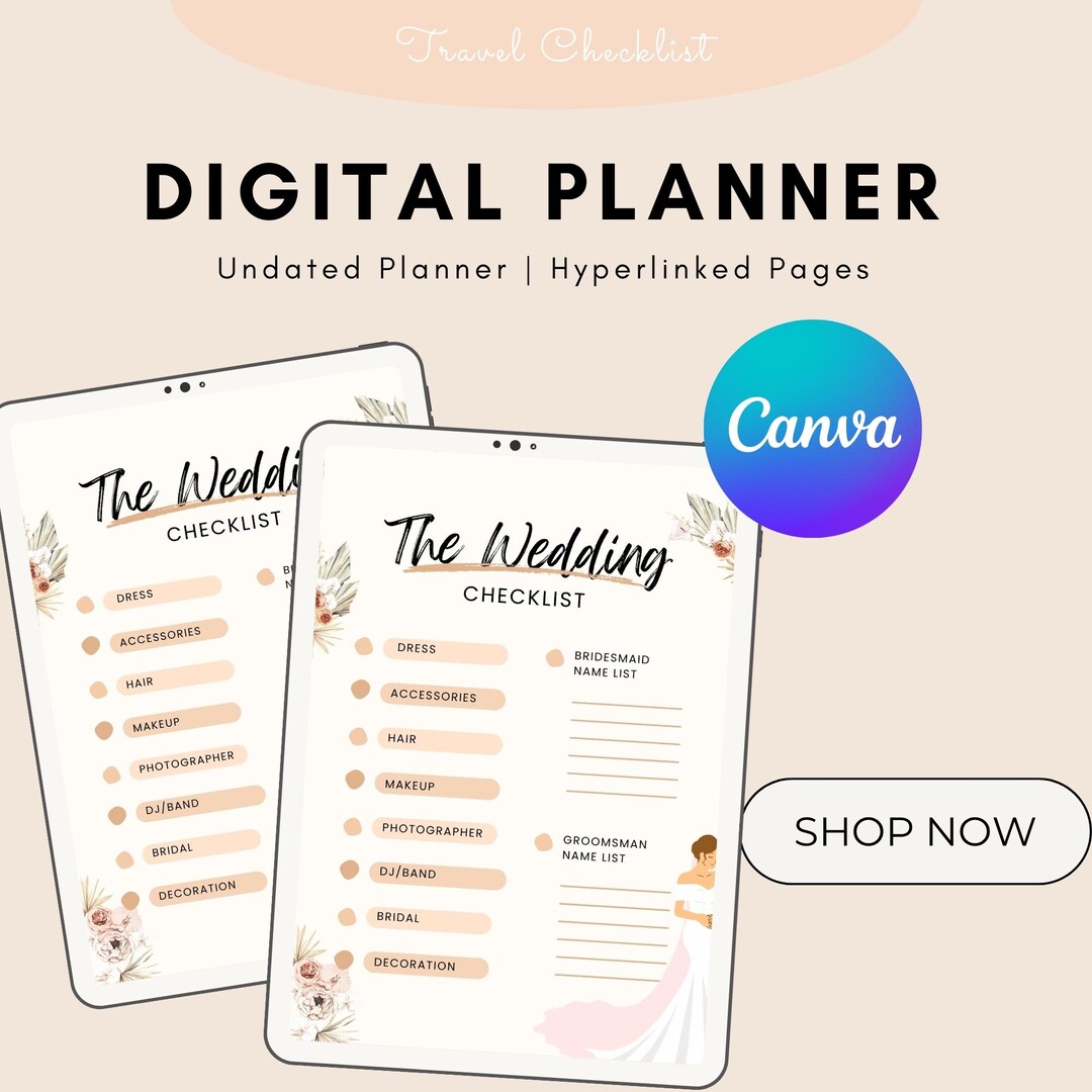 Elegant Floral Wedding Checklist: Printable Bride Organization (canva PDF)  - Etsy