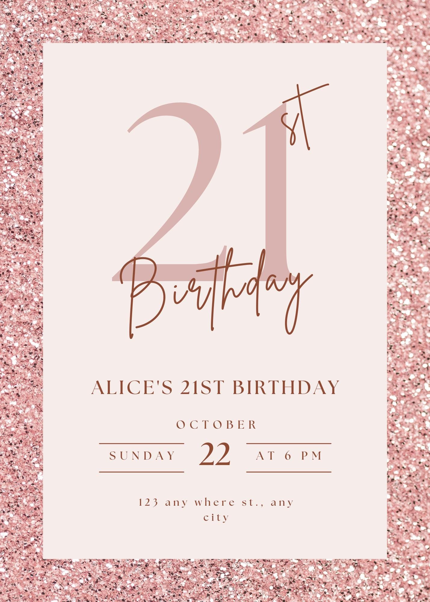 Rose Gold Glitter 21st Birthday Invitation birthday invitation,rose gold party invite, invitation,elegant birthday card,chic birthday