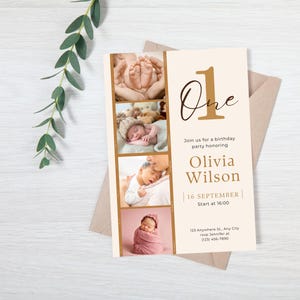 Convite para o primeiro aniversário do bebê - Design suave e elegante FirstBirthdayInvite, BabyBirthdayInvitation, 1stBirthdayParty, BabyInvitation