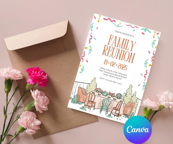 Elegant Family Reunion Invitation: Beach Formal Event (Canva Template)