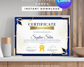Certificado de Agradecimento Personalizado: Modelo Editável do Canva (Download Digital)