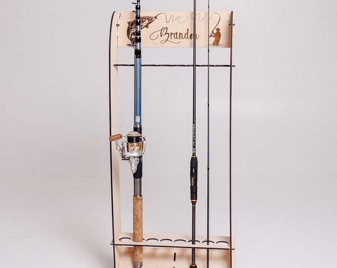 Fishing rod rack, Wooden rod shelf, Custom fishing rod holder, Wood fishing pole holder, Fishing rod wall storage, Fly fishing rod rack