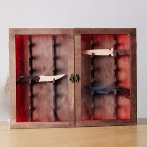 Estante de exhibición de cuchillos, Vitrina de cuchillos con puertas de vidrio y luz LED, Soporte para cuchillos con iluminación, Almacenamiento de cuchillos de bolsillo, Organizador de gabinete para cuchillos