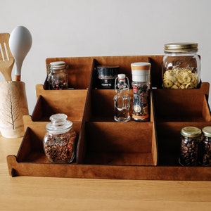 Wood spice rack, Spice box organizer, Wood spice display, Spice storage, Spice cabinet, Spice display, Tiered spice cabinet