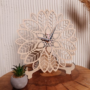 Mandala Wall Silent Clock, Yoga Wall Clock, Wood Minimalist wall clock, Mandala Wall Decor, Geometric Flower Wall Clock, Boho wall clock