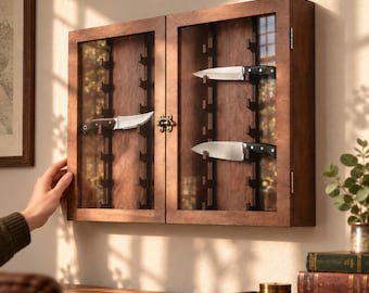 Knife Display, Wooden Collection Case, Wall Mounted Storage Holder