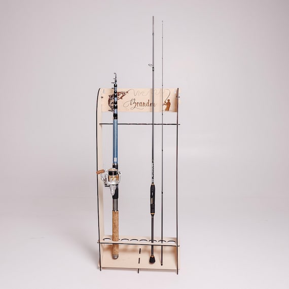 Fishing rod rack, Wooden rod shelf, Custom fishing rod holder, Wood fishing pole holder, Fishing rod wall storage, Fly fishing rod rack