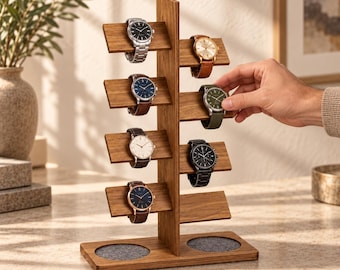 Watch Stand for Men, Wooden Holder Rack, Minimalist Wristwatch Organizer Display