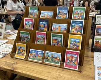 Card Display Stand, Retail Display, Sticker Holder, Wooden Merchandising Shelf