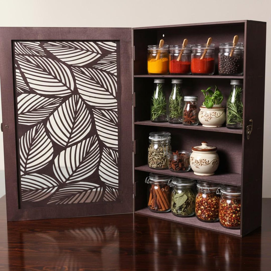 Seasoning Display Display Spice Rack Cabinet With Door, Wooden Spice Storage Organizer ...