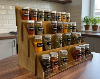 Spice Storage, Wooden Spice Stand, Countertop Spice Holder, Kitchen Storage Display