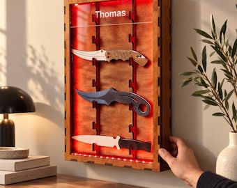 Wooden Knife Display Case, Glass Front Collector Cabinet, Storage Holder