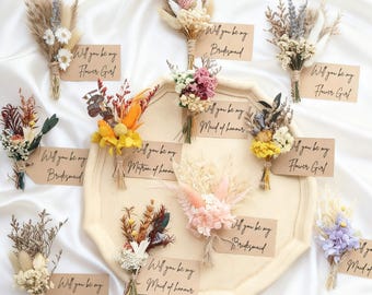 Mini Dried Flower Bouquet, Wildflowers Bridesmaid Proposal Gift, Boho Wedding Favor, Floral Birthday Card for Mum, Will You Be My Valentine