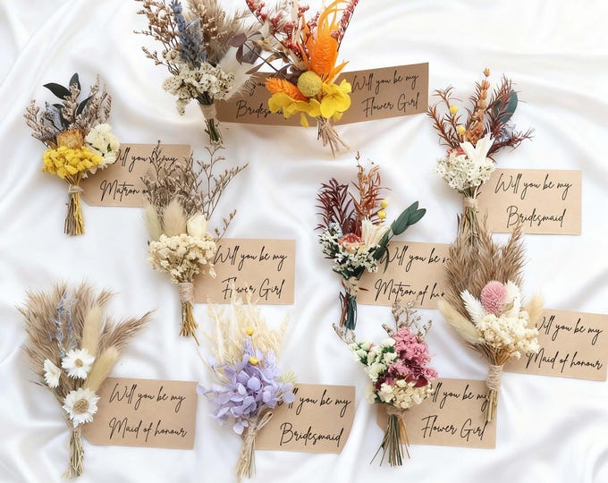 Dried Flower Bouquet, Natural Flower Bouquet, Mini Bridesmaid Bouquet, Boho Bridesmaid Proposal, Maid of Honour Gift Idea, Boho Wedding Gift