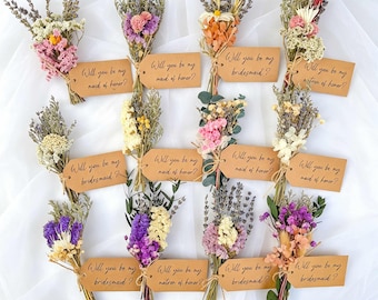 Mini Dried Flower Bouquet, Will You Be My Bridesmaid Tag, Wedding Favor, Bridesmaid Proposal Gifts, Maid of Honor Gift, Wedding Decorations