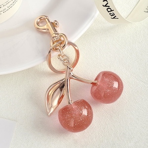 Cute Red Cherry Keychain,Mini Fruit Bag Charm,Sweet Gift for Her,Kawaii Accessory,Resin Cherry Keychain,Bag Accessory Keyring,Cherry Charms