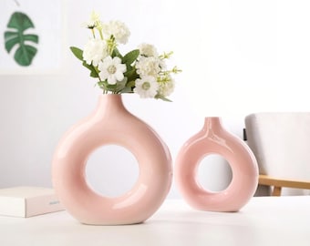 Jarrón de cerámica nórdica con forma de donut, decoración moderna para el hogar