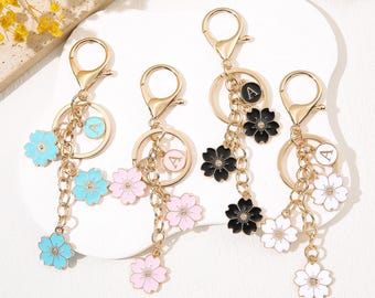 Cherry Blossom Initial Keychain, Kawaii Sakura Flower Bag Charm