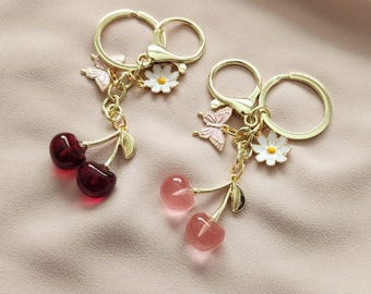 Cherry Keychain,Butterfly Keychain,Handbag Cherry Charms,Wallet Charms,Gifts for Her,Cute Keychain Gift,Bag Charms