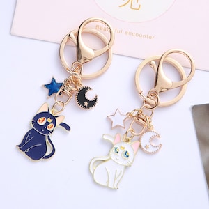 Moon Cat Keychain,Cute Cat Keychain,Women&#39;s Gifts,Best Friend Gift, Handbag Charm,Cute Bag Charms,Gift for Her