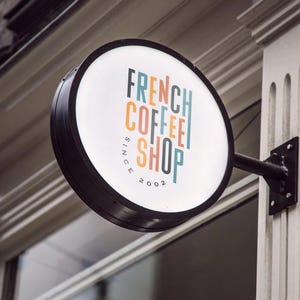 Enseigne de caisson lumineux LED, Enseigne de salon dorée personnalisée, Enseigne circulaire extérieure recto-verso en acrylique, Enseigne avec logo Bussines Cafe, Signalétique d&#39;entreprise personnalisée