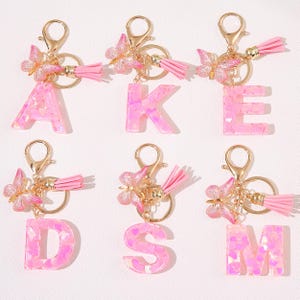 Llavero de resina, dijes de llavero con inicial personalizada, letra de borla con lentejuelas de amor, dijes para bolso, regalo de cumpleaños, regalos para ella