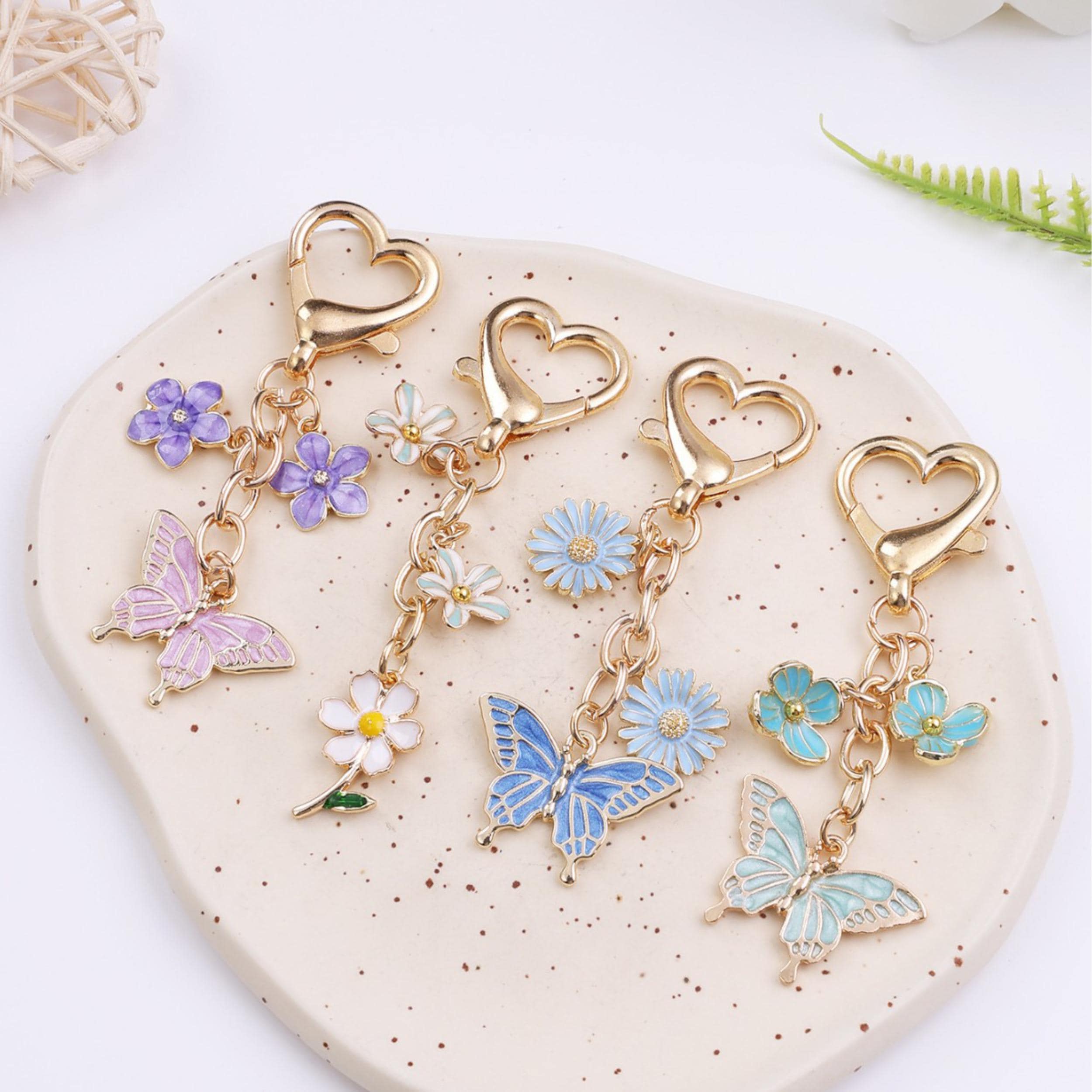 Oil Slick Flower Keychain - Butterfly, Sakura, Chrysanthemum - Metallic Key Ring,Handmade Gift,Flower Keychain,Cute Bag Charms,Gifts for Her