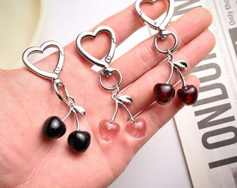 Kawaii Cherry Keychain | Fruit Keyring Gift for Her | Bag Charm | Unique Miniature Key Fob | Summer Gift Idea